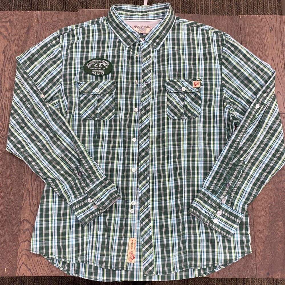 Big Star Men's Green striped Casual Button-up XL